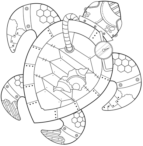 Steampunk Turtle Coloring Page